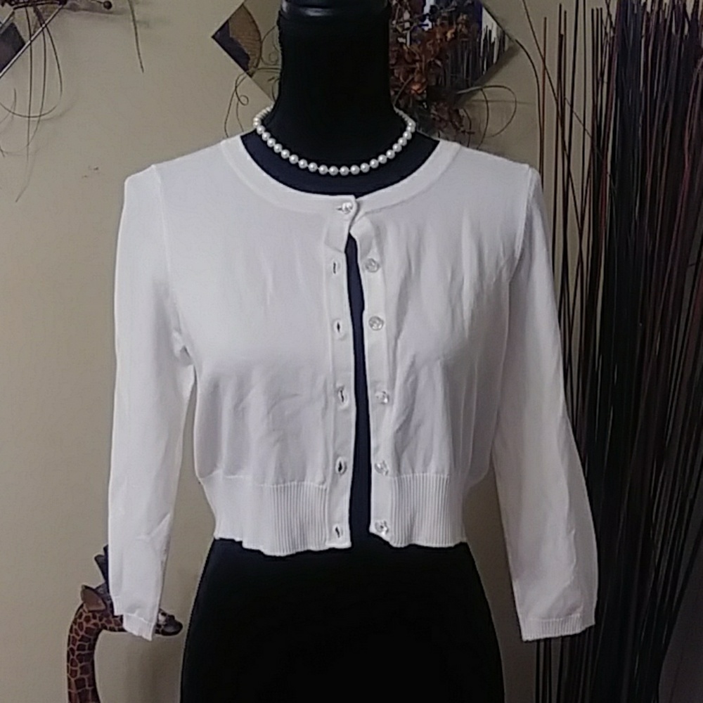 Donna Rocco White Crop Sweater SzMed